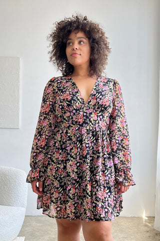 Plus Size Blooming Long Sleeve Dress