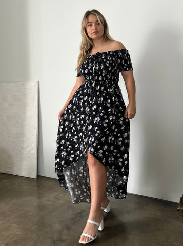 Plus Size High Low Smocked Floral Dress