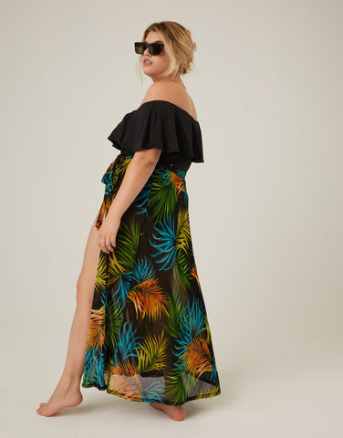 Plus Size Tropical Print Tie Skirt