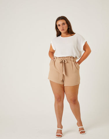 Plus Size Belted Summer Shorts