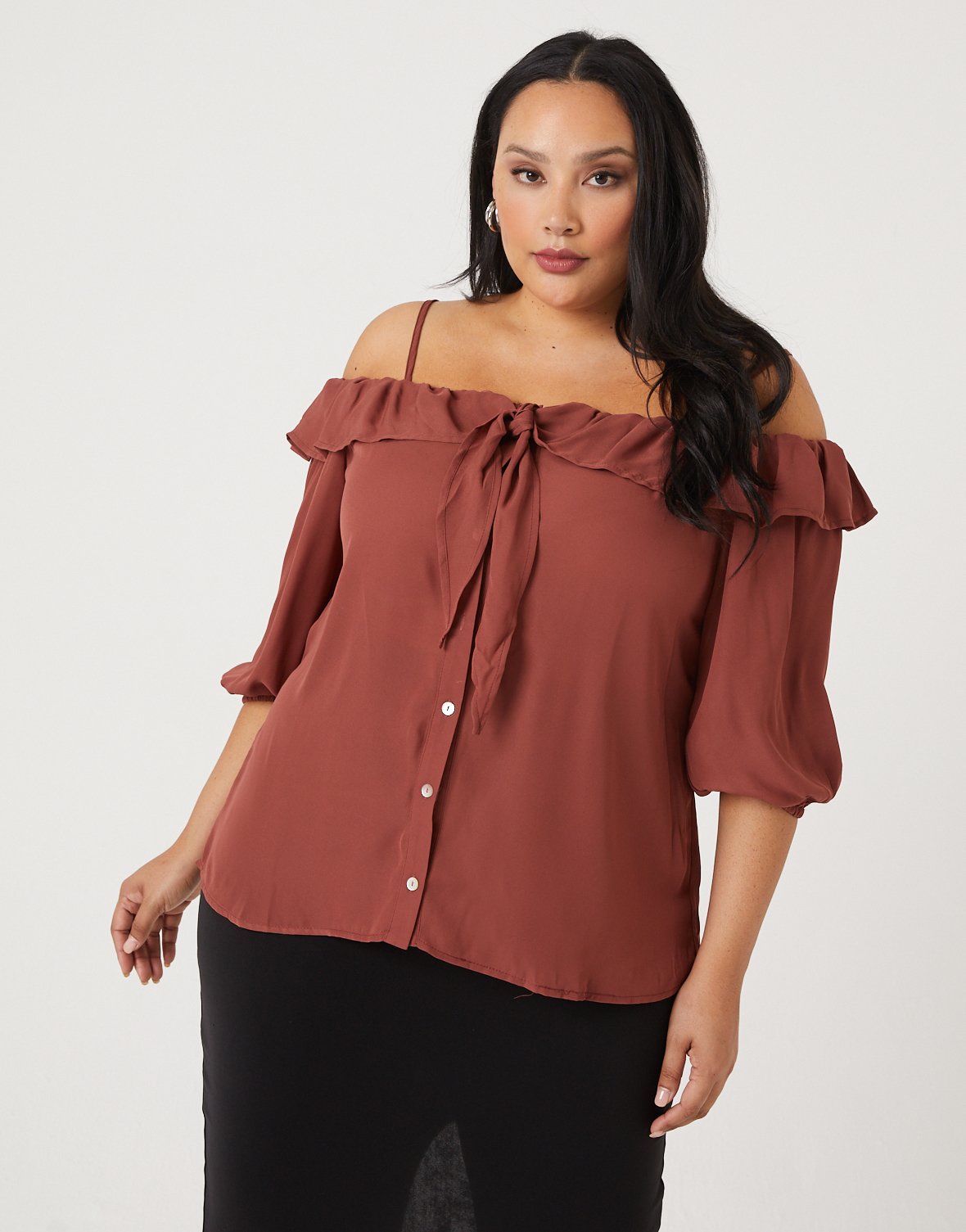 Plus Size Ruffled Cold Shoulder Top