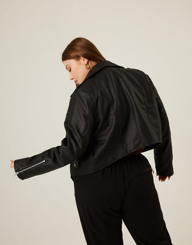 Plus Size Crop Leather Jacket