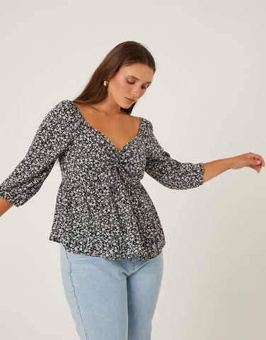 Plus Size Floral 3/4 Sleeve Top