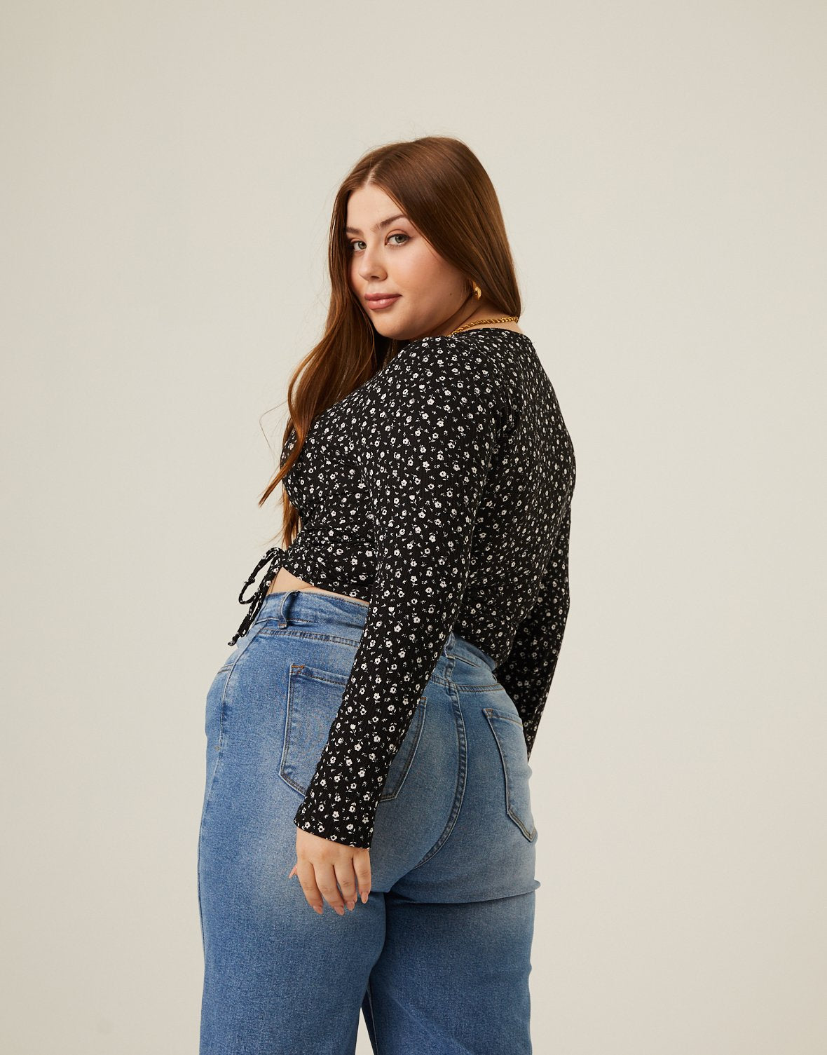Plus Size Floral Double Ruching Top