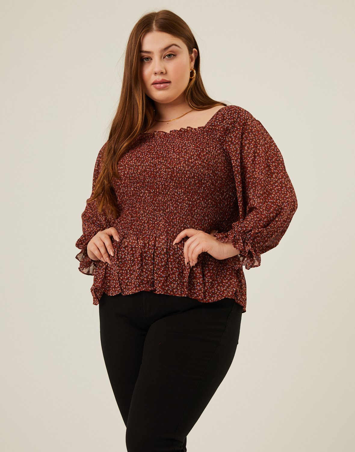 Plus Size Floral Smocked Top