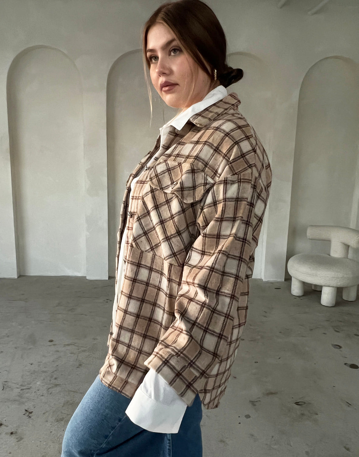 Plus Size Plaid Shacket with Pockets