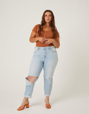 Plus Size Ripped Knee Mom Jeans