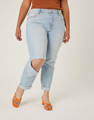 Plus Size Ripped Knee Mom Jeans