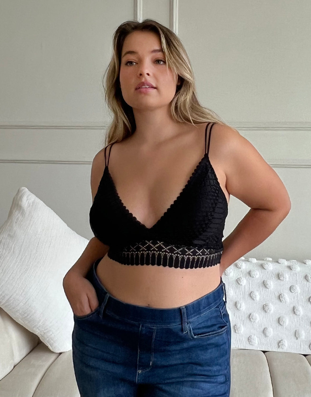 Plus Size Scalloped Lace Padded Bralette