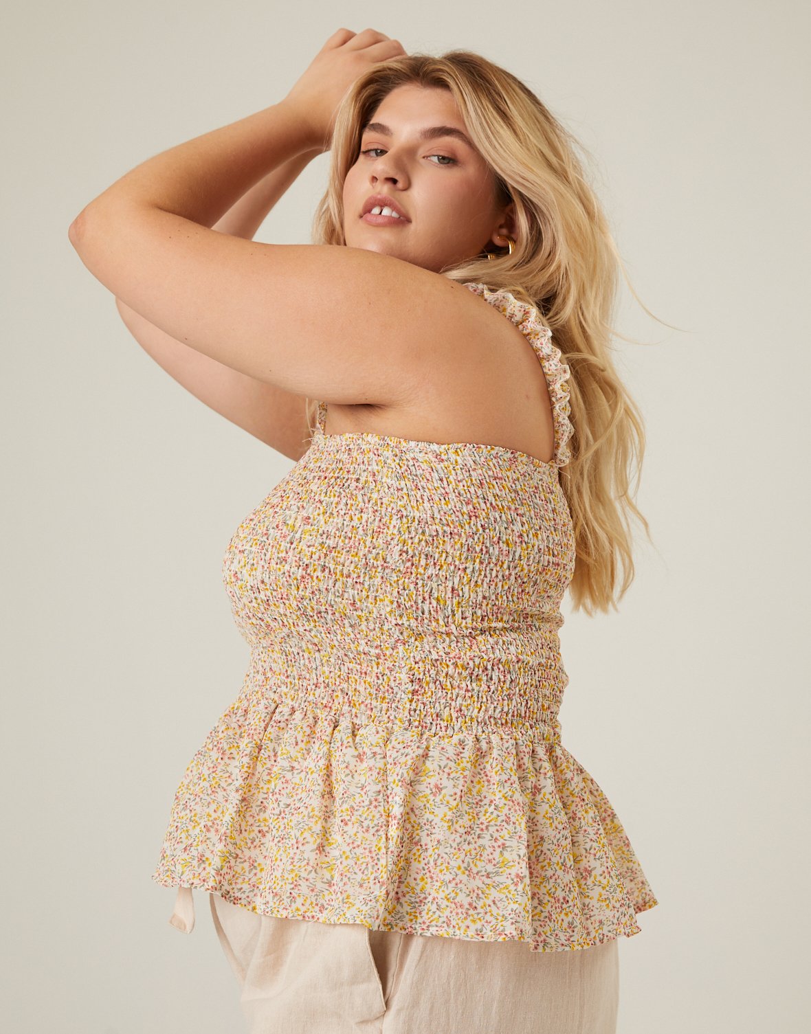Plus Size Smocked Ruffle Floral Tank