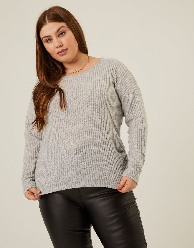 Plus Size Soft Ribbed Long Sleeve Tee