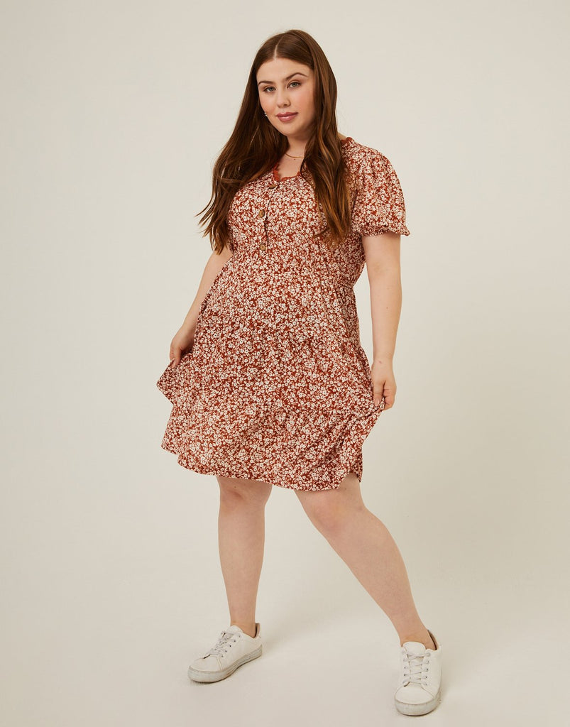 Plus Size Tiered Floral Print Dress