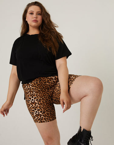 Plus Size Leopard Print Bike Shorts