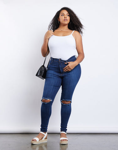 Plus Size Ripped Knee Skinny Jeans