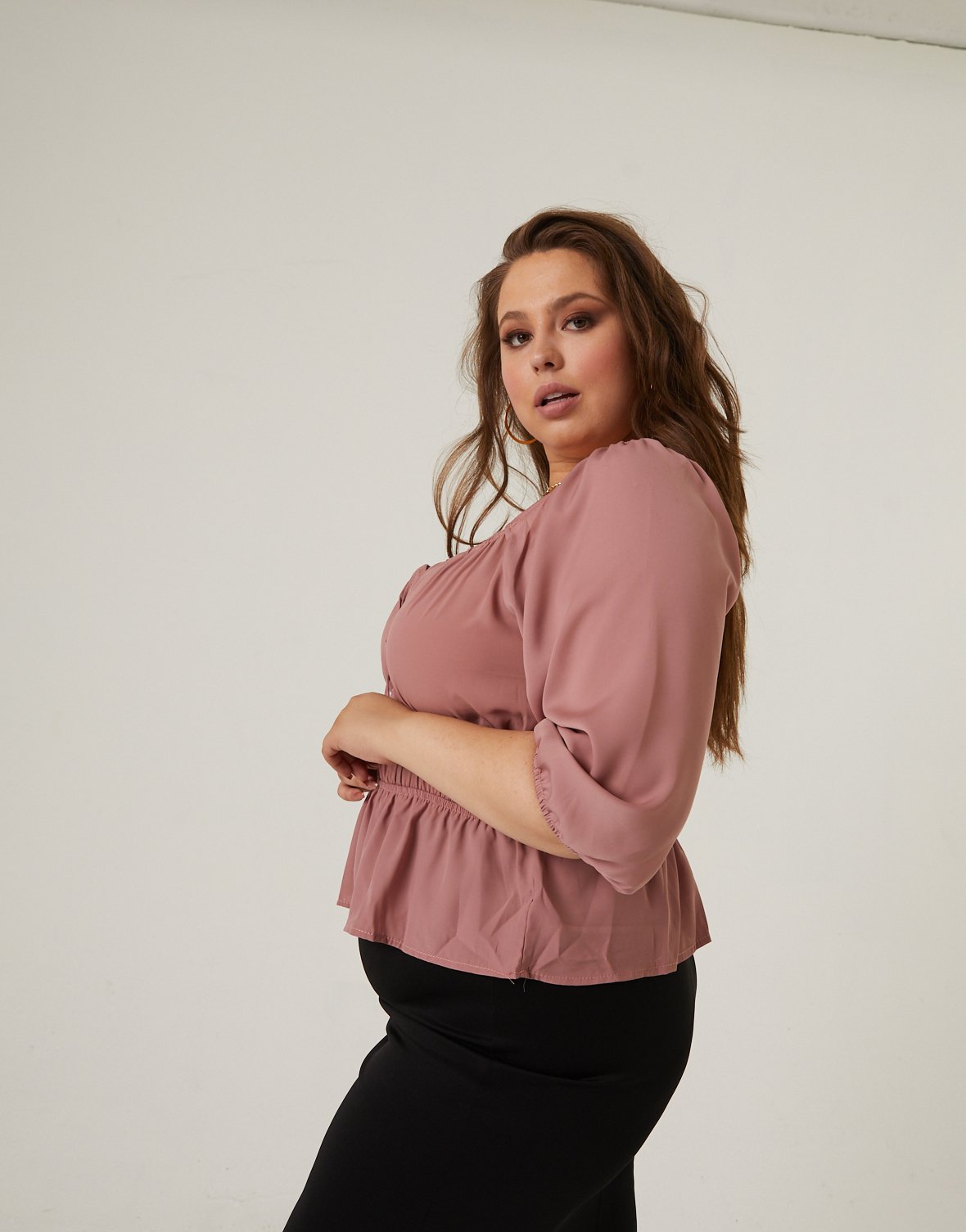 Plus Size Square Neck Gathered Top